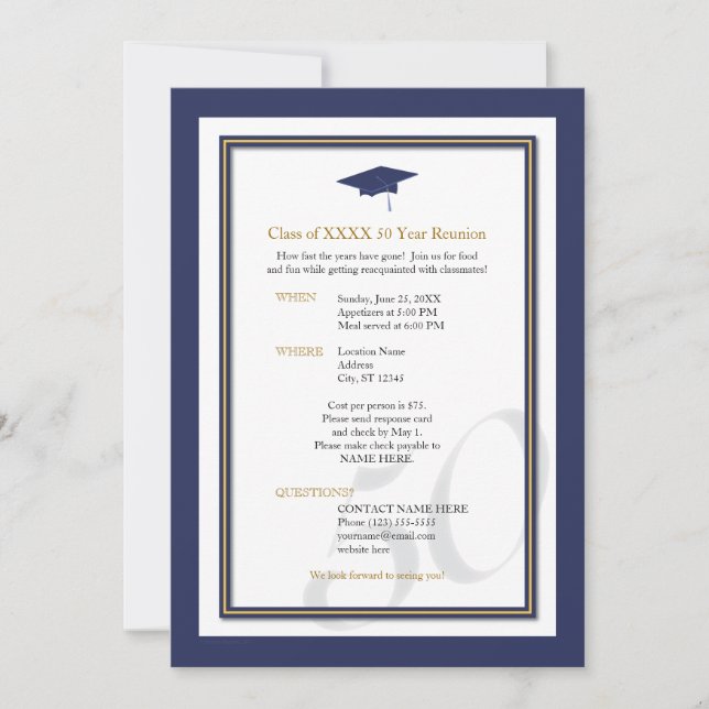 Customisable 50 Year Class Reunion Invitation (Front)