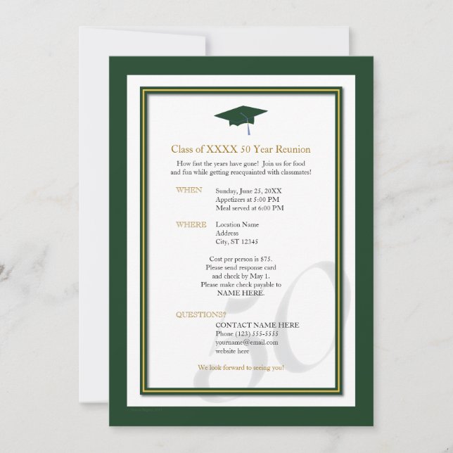 Customisable 50 Year Class Reunion Invitation (Front)