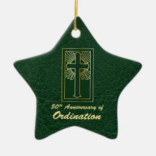 Customisable 50th Anniversary of Ordination Green Ceramic Ornament