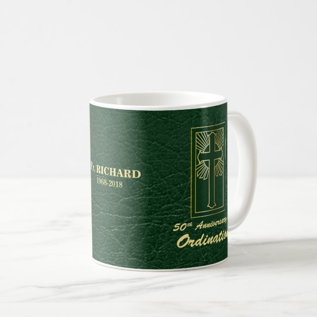 Customisable 50th Anniversary of Ordination Green Coffee Mug (Front Right)