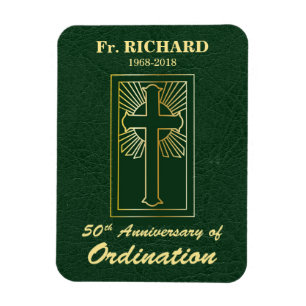 Customisable 50th Anniversary of Ordination Green Magnet