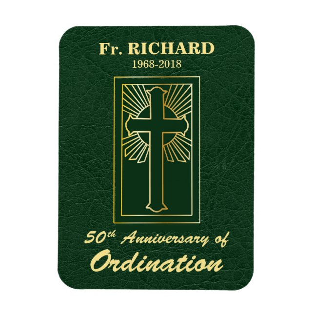 Customisable 50th Anniversary of Ordination Green Magnet (Vertical)