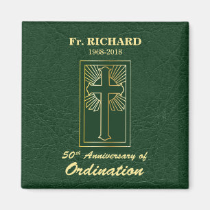 Customisable 50th Anniversary of Ordination Green Magnet