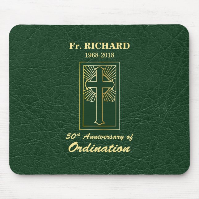 Customisable 50th Anniversary of Ordination Green Mouse Pad (Front)