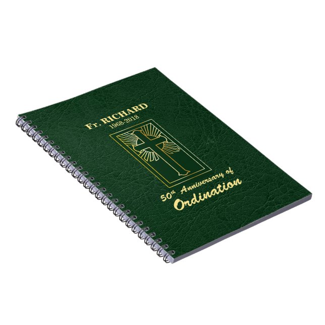 Customisable 50th Anniversary of Ordination Green Notebook (Right Side)