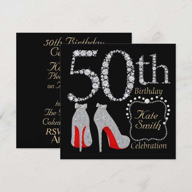 Customisable 50th Birthday Party Invitation (Front/Back)