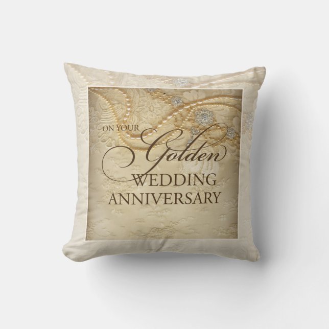 Customisable, 50th Wedding Anniversary Pearls Cushion (Front)