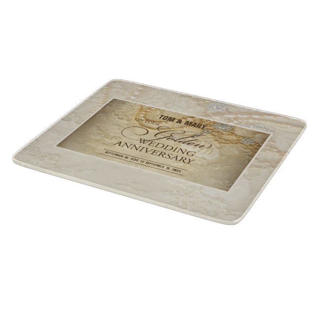 Customisable, 50th Wedding Anniversary Pearls Cutting Board (Corner)