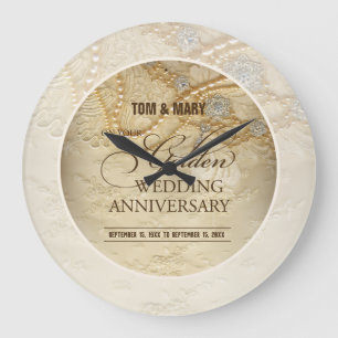 Customisable, 50th Wedding Anniversary Pearls Large Clock