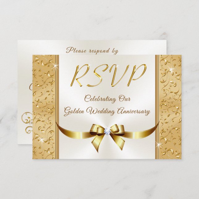 Customisable 50th Wedding Anniversary RSVP Cards (Front/Back)