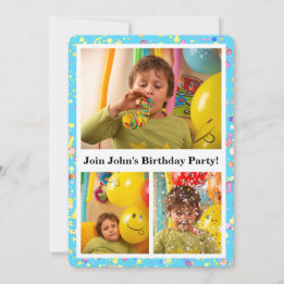 Customisable 5x7 Sky Blue Birthday Photo Collage I Invitation