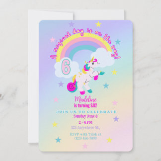 Customisable 6th Birthday Unicorn Invitation