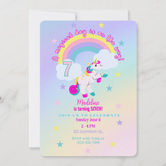Customisable 7th Birthday Unicorn Invitation