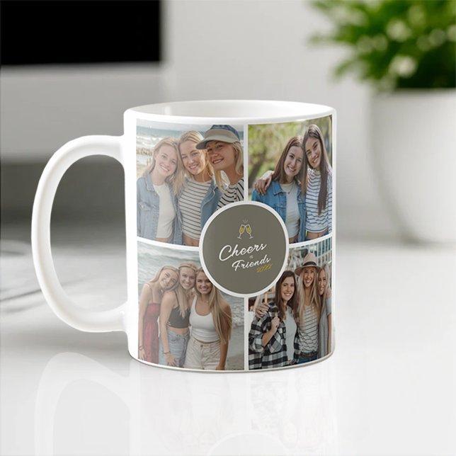Customisable 8 Photo Collage Cheers to Friends Coffee Mug (Creator Uploaded)