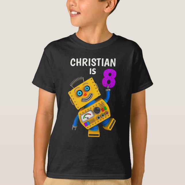 Customisable 8th Birthday Robot 8 Years T-Shirt (Front)