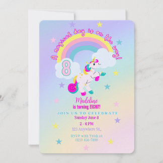 Customisable 8th Birthday Unicorn Invitation
