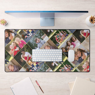 Customisable 9 Photo Collage Monogram Home Office Desk Mat