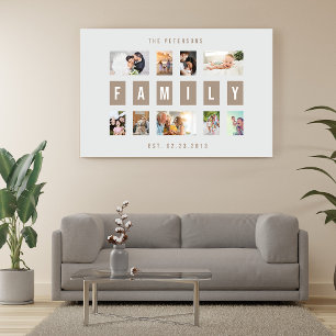 Customisable 9 Photo Family Modern Collage Wall Canvas Print