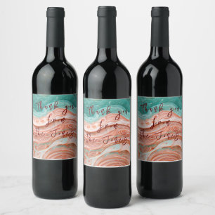 Customisable Abstract Coral and Teal Wine Label