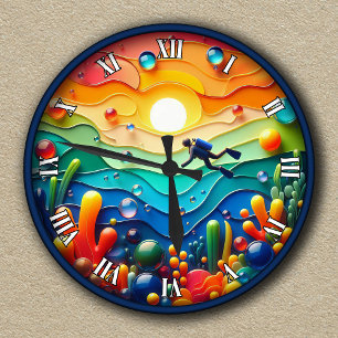 Customisable Abstract Underwater Adventure  Round Clock