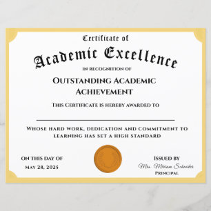 Customisable Academic Achievement Certificate