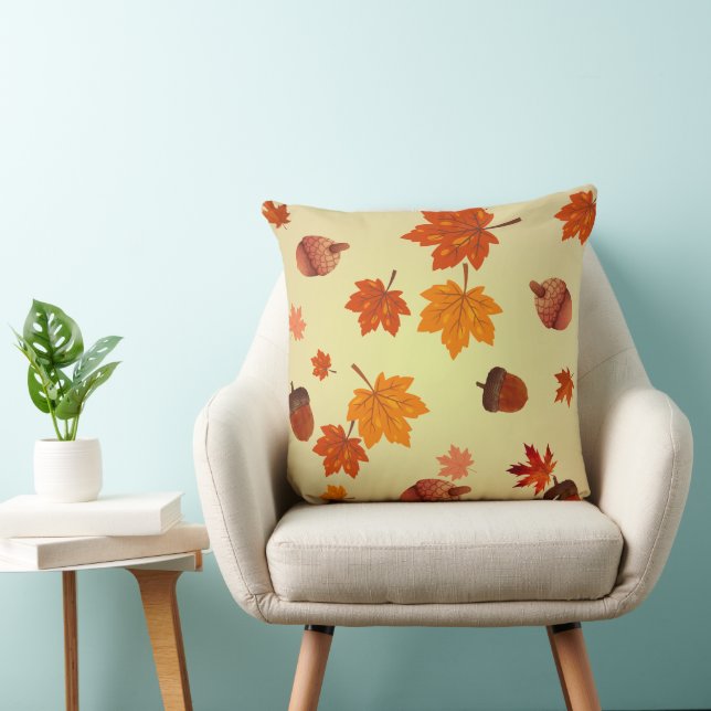 Customisable Acorn & Autumn Leaves Throw Pillow (Chair)