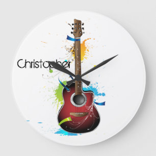 Customisable Acoustic Guitar with Paint Splatters Large Clock