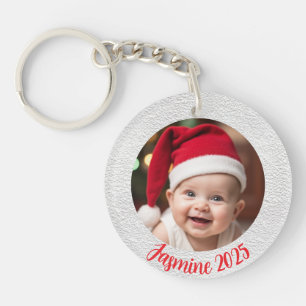 Customisable Acrylic Circle Baby First Christmas Key Ring