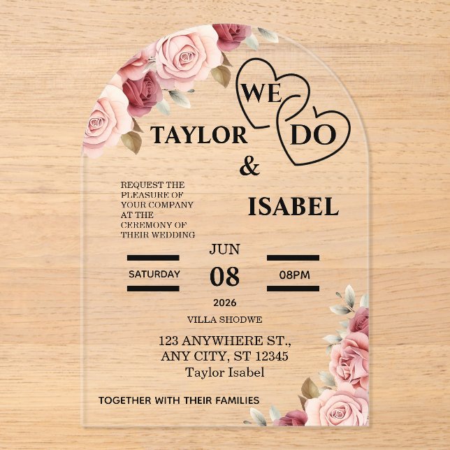 Customisable acrylic wedding invitation (Front)