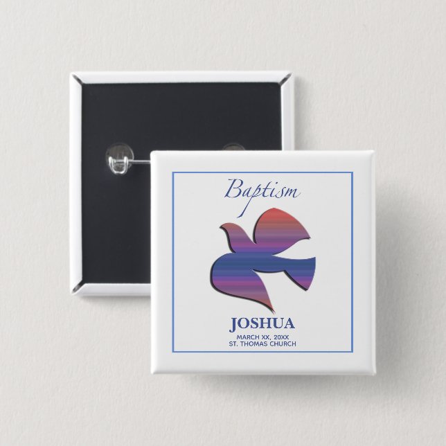 Customisable, Adult Baptism Dove 15 Cm Square Badge (Front & Back)