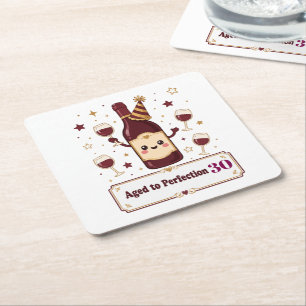 Customisable Aged to Perfection Cute Wine Birthday Square Paper Coaster