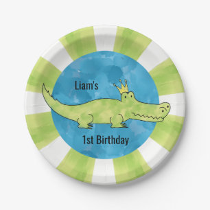 Customisable Alligator 1st Birthday Paper Plate