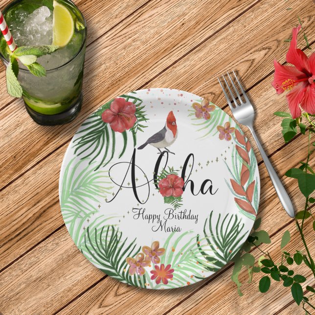Customisable Aloha Tropical Birthday Party  Paper Plate (Customizable Aloha Tropical Birthday Party Paper Plates )