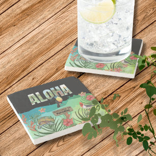 Customisable Aloha Tropical Paradise Stone Coaster
