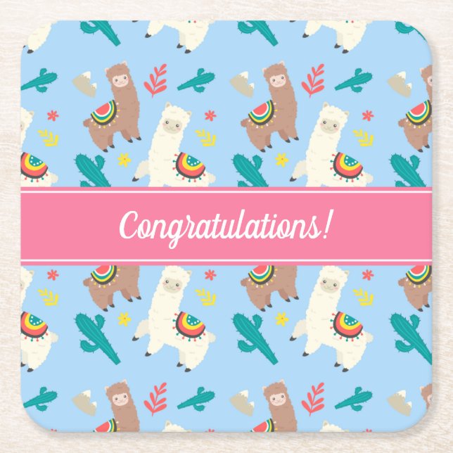 Customisable Alpaca/Llama Event Square Paper Coaster (Front)