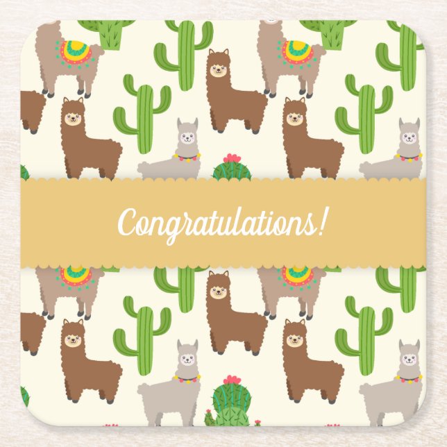 Customisable Alpaca/Llama Event Square Paper Coaster (Front)