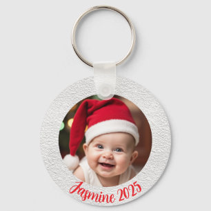 Customisable Aluminium Circle baby First Christmas Key Ring