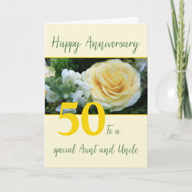 Customisable Anniversary Aunt & Uncle Yellow Rose Card (Front)