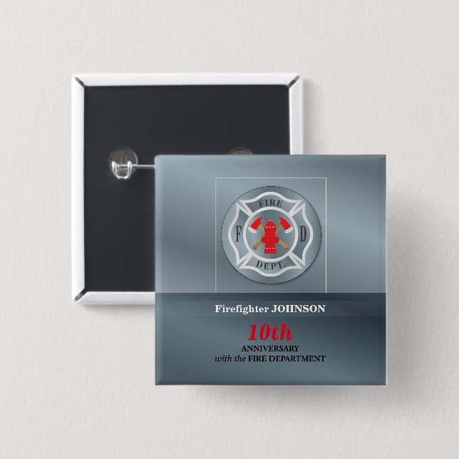 Customisable, Anniversary with Fire Department 15 Cm Square Badge (Front & Back)