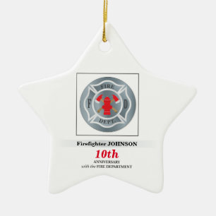 Customisable, Anniversary with Fire Department Ceramic Ornament