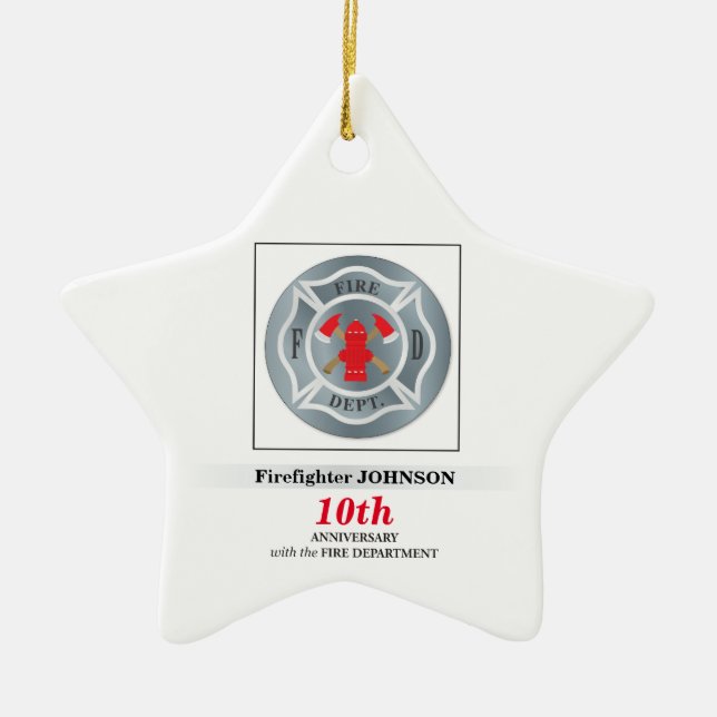 Customisable, Anniversary with Fire Department Ceramic Ornament (Front)