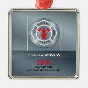 Customisable, Anniversary with Fire Department Metal Ornament