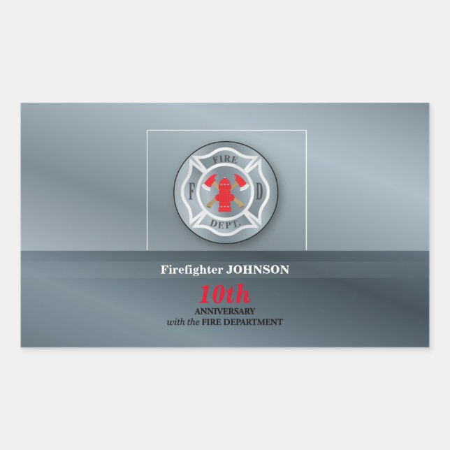 Customisable, Anniversary with Fire Department Rectangular Sticker (Front)