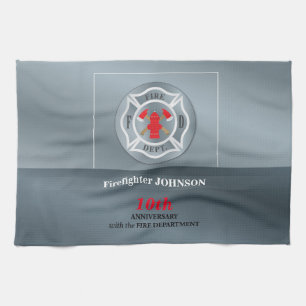 Customisable, Anniversary with Fire Department Tea Towel