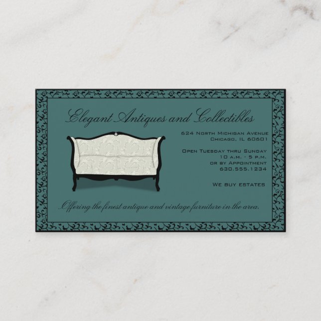Customisable Antiques or Upholstery Business Card (Front)