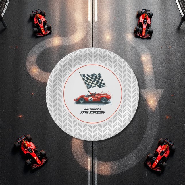 Customisable Any Age Race Car Birthday Party Paper Plate (Customizable Any Age Race Car Birthday Party Paper Plates)