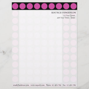 Customisable any Colour Polka Dots Pattern on Blac Letterhead