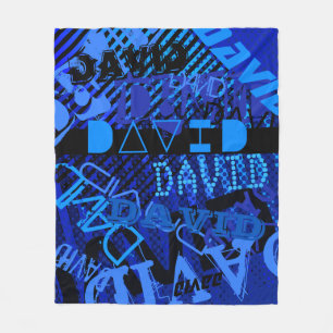 Customisable Any Name or Word Blue & Black Fleece Blanket