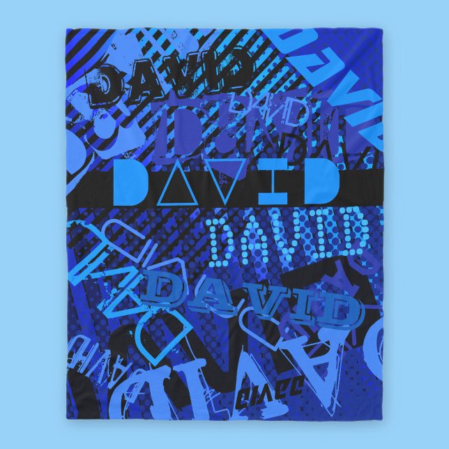 Customisable Any Name or Word | Blue & Black Fleece Blanket (Creator Uploaded)