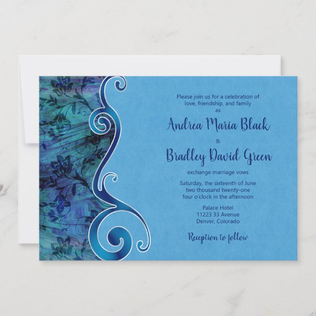 Customisable Aqua Blue Wedding Invitation (Front)